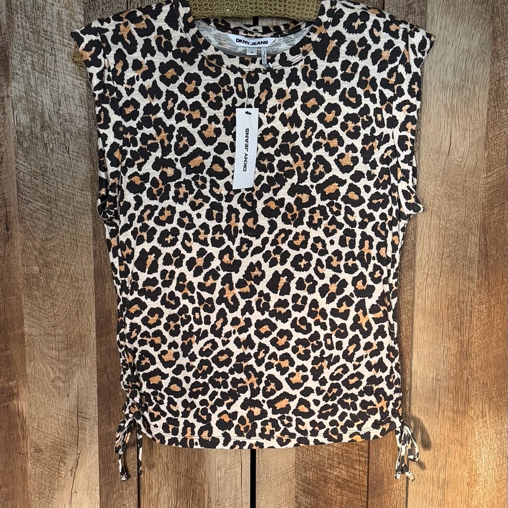 DKNY Black and Brown Leopard Print Muscle Tee